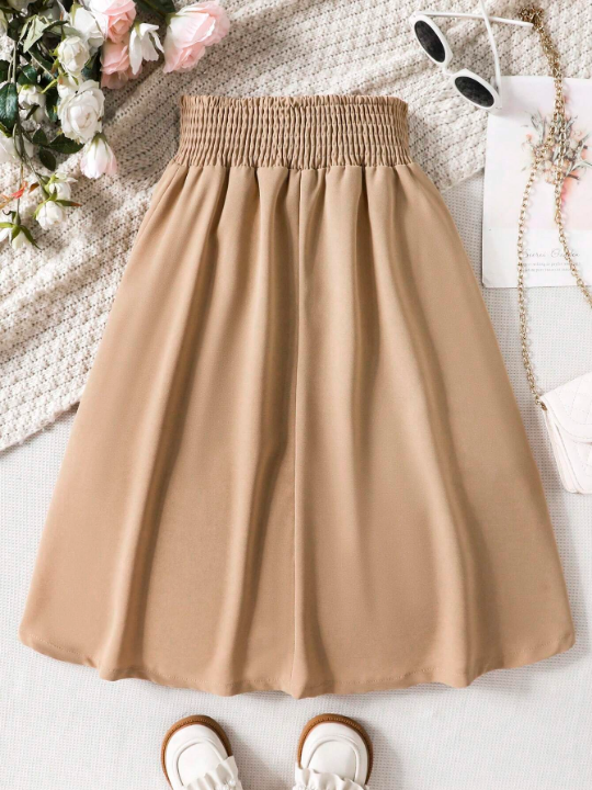 Tween Girl Shirred Waist Bow Front Skirt