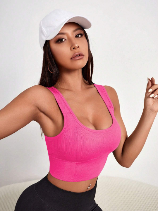 Yoga Basic Solid Ribbed Knit Sports Bra