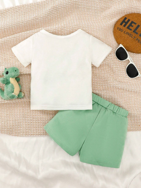 Baby Boy Letter & Dinosaur Print Tee & Shorts