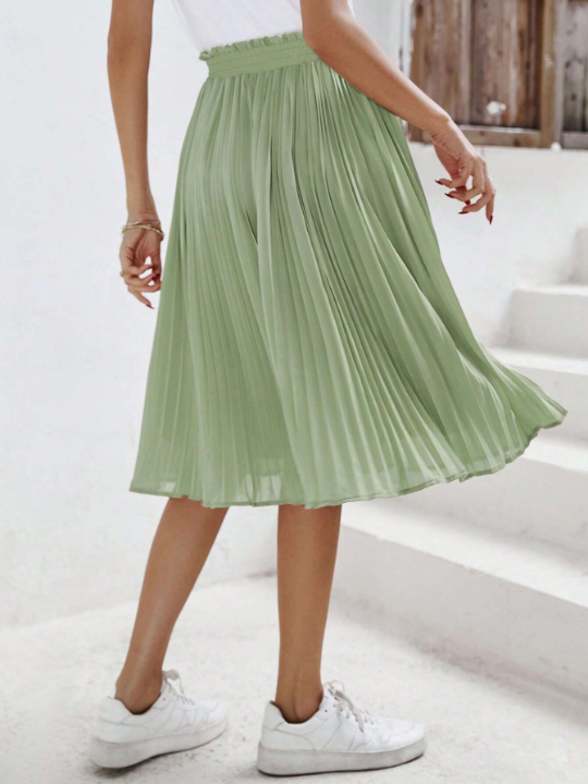 Frenchy Solid Knot Front Pleated Hem Skirt