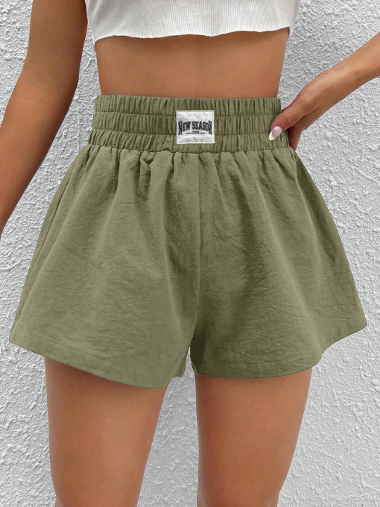 EZwear Letter Patched Detail Wide Leg Shorts