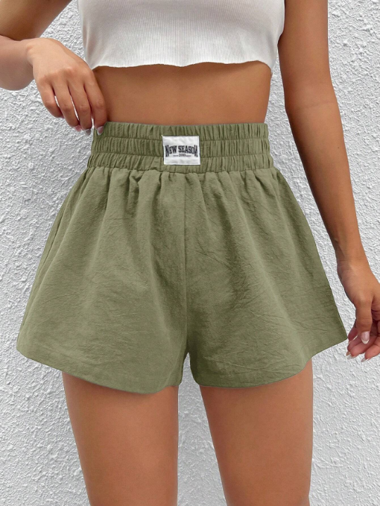 EZwear Letter Patched Detail Wide Leg Shorts