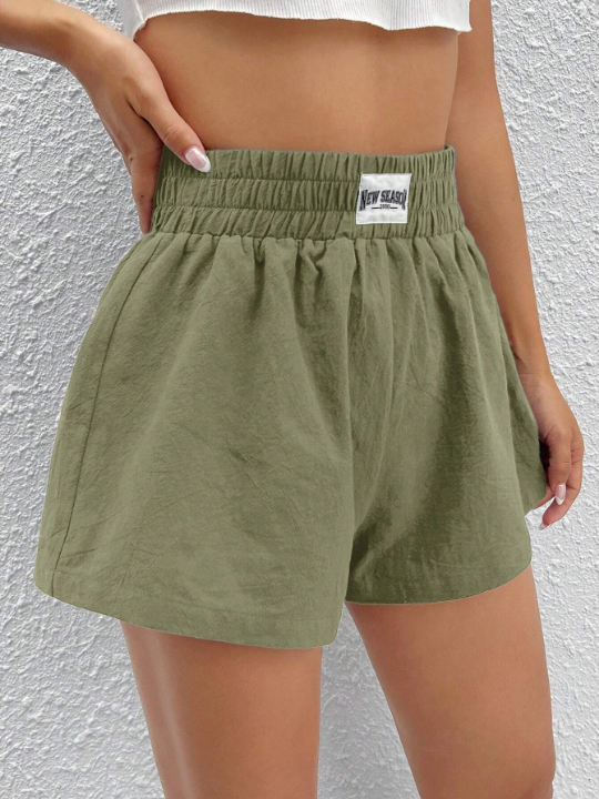 EZwear Letter Patched Detail Wide Leg Shorts