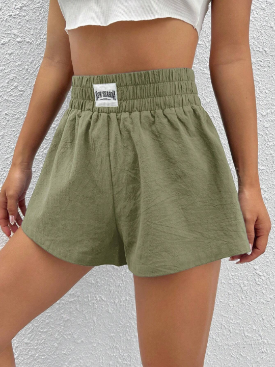 EZwear Letter Patched Detail Wide Leg Shorts