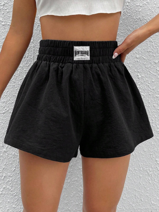 EZwear Letter Patched Detail Wide Leg Shorts