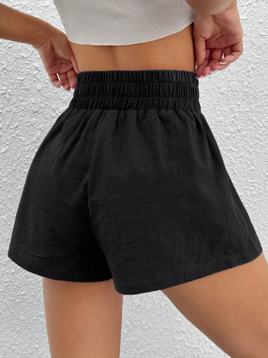 EZwear Letter Patched Detail Wide Leg Shorts