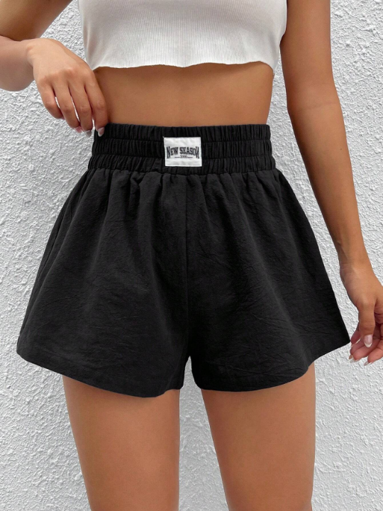 EZwear Letter Patched Detail Wide Leg Shorts