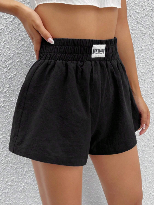 EZwear Letter Patched Detail Wide Leg Shorts