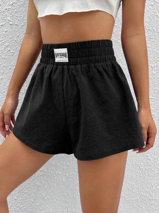 EZwear Letter Patched Detail Wide Leg Shorts