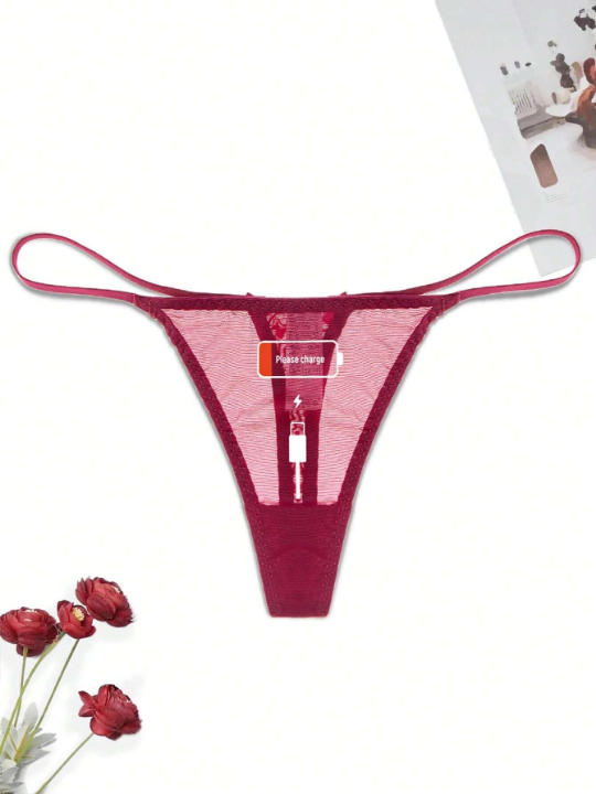 Slogan Graphic Mesh Thong