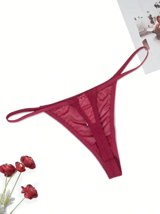 Slogan Graphic Mesh Thong