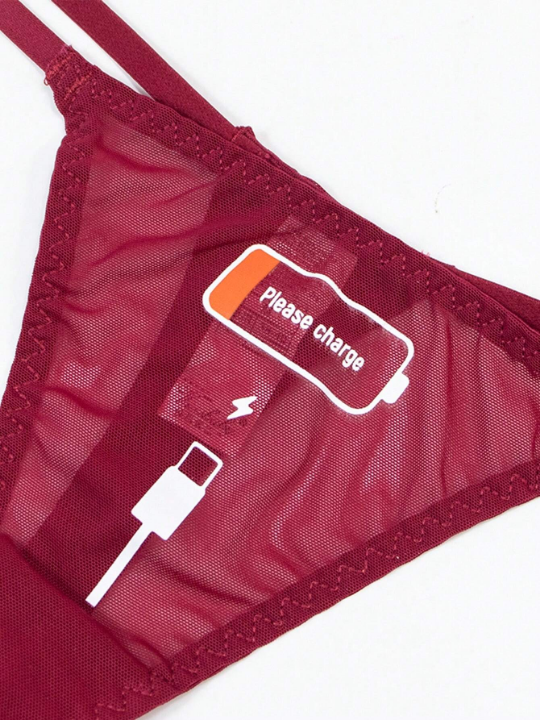 Slogan Graphic Mesh Thong