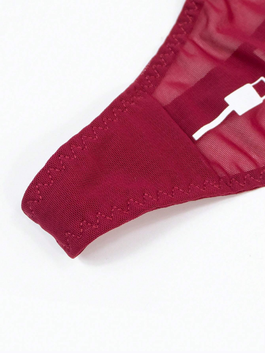 Slogan Graphic Mesh Thong