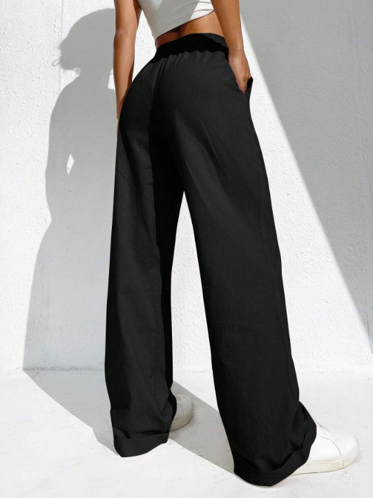 EZwear Solid Slant Pocket Wide Leg Pants