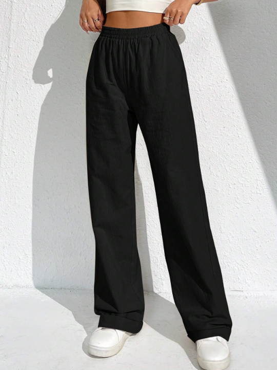 EZwear Solid Slant Pocket Wide Leg Pants