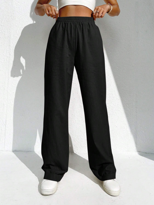 EZwear Solid Slant Pocket Wide Leg Pants