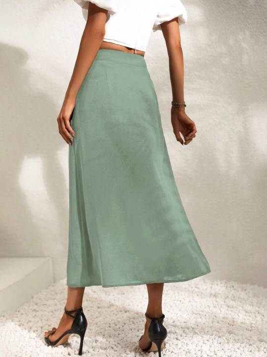 LUNE Button Front Split Thigh Skirt