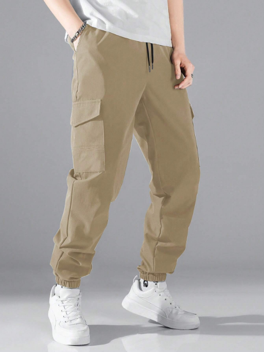 Manfinity Hypemode Men Flap Pocket Side Drawstring Waist Cargo Pants