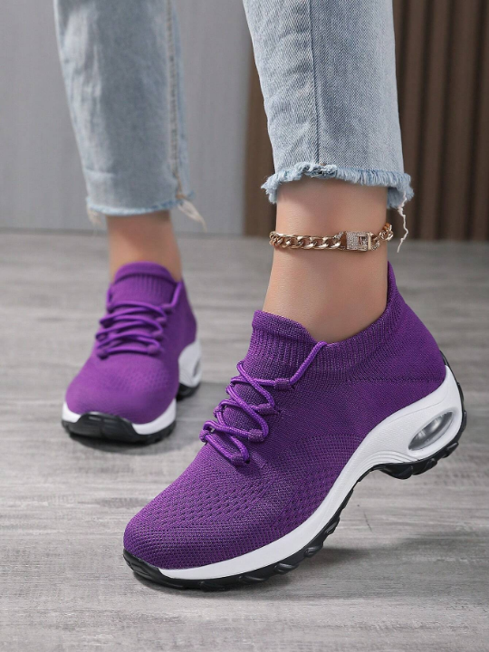 Women Lace Up Running Shoes, Sporty Outdoor Fabric Sports Shoes