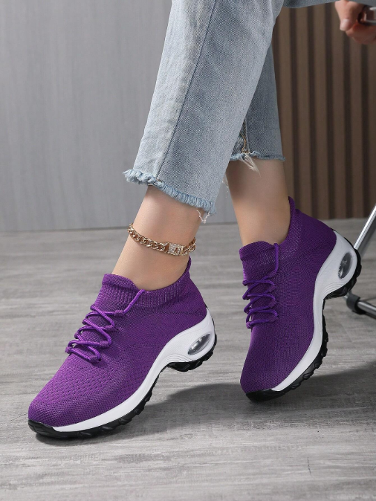 Women Lace Up Running Shoes, Sporty Outdoor Fabric Sports Shoes