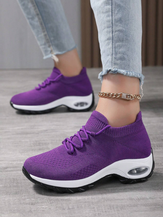 Women Lace Up Running Shoes, Sporty Outdoor Fabric Sports Shoes