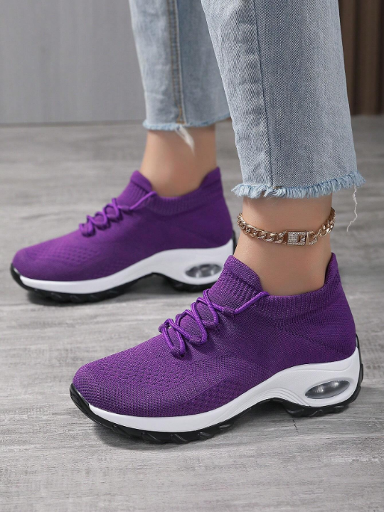 Women Lace Up Running Shoes, Sporty Outdoor Fabric Sports Shoes