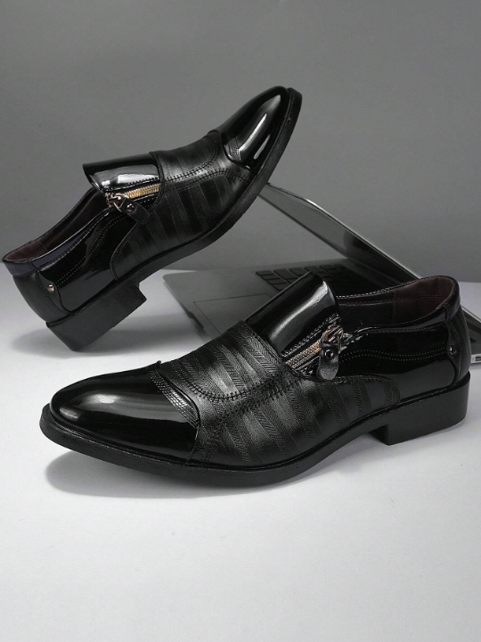 Business Dress Loafers For Men, Zipper Decor Outdoor Dress Shoes