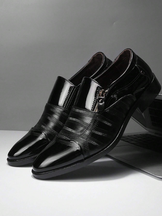 Business Dress Loafers For Men, Zipper Decor Outdoor Dress Shoes