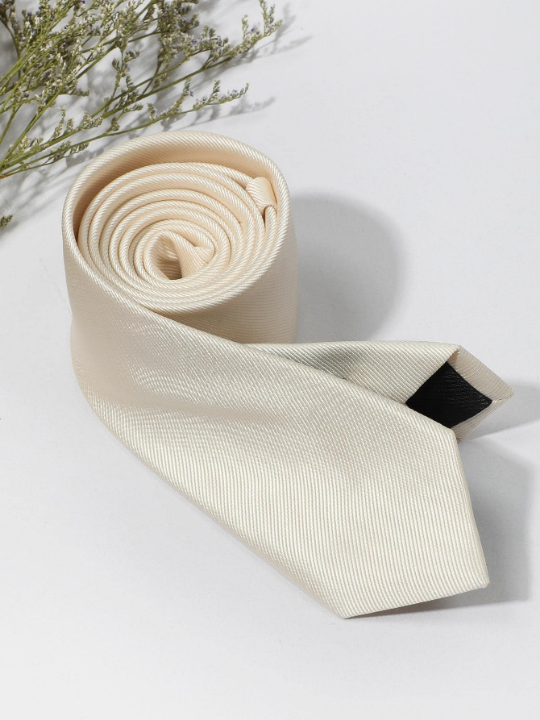 1pc Men's Fashionable Solid Khaki Narrow Diagonal Stripe Necktie