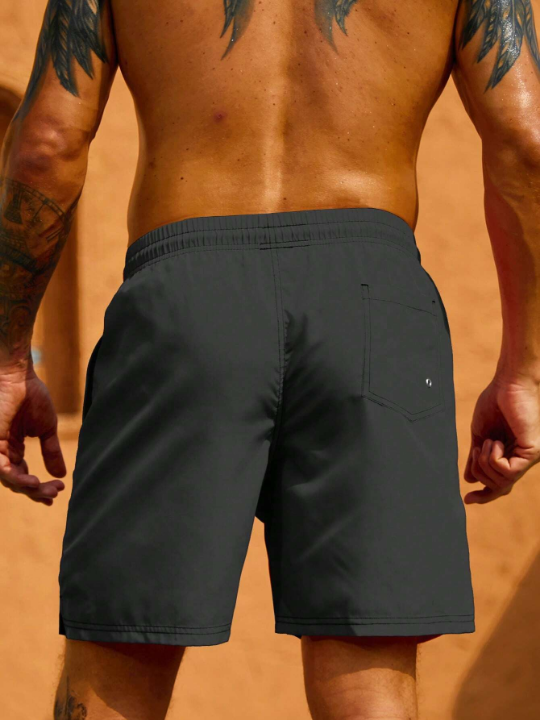 Manfinity Swimmode Men Letter Patched Drawstring Waist Swim Trunks