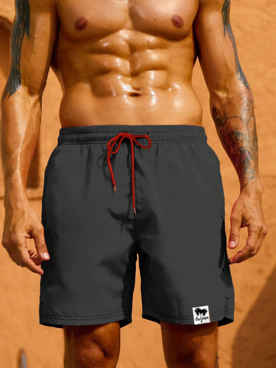 Manfinity Swimmode Men Letter Patched Drawstring Waist Swim Trunks