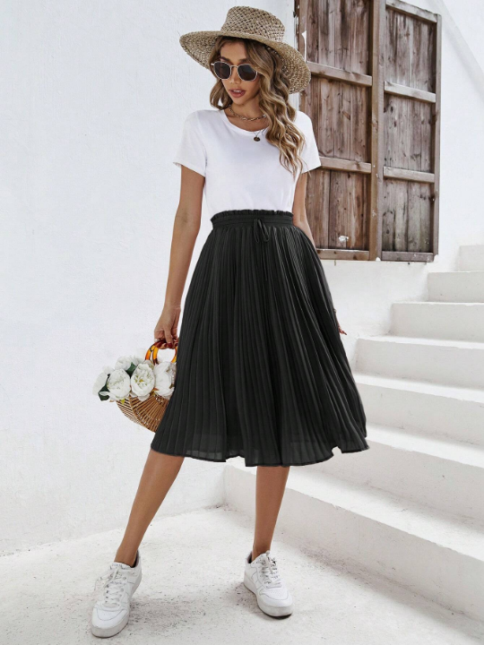 Frenchy Solid Pleated Hem Skirt