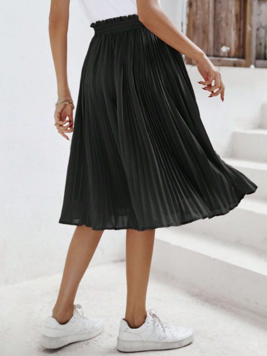 Frenchy Solid Pleated Hem Skirt