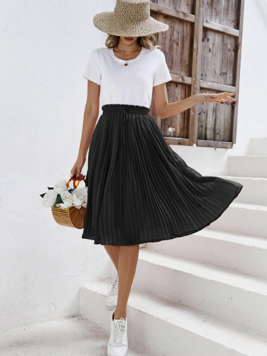 Frenchy Solid Pleated Hem Skirt