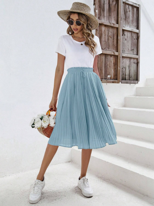 Frenchy Solid Pleated Skirt