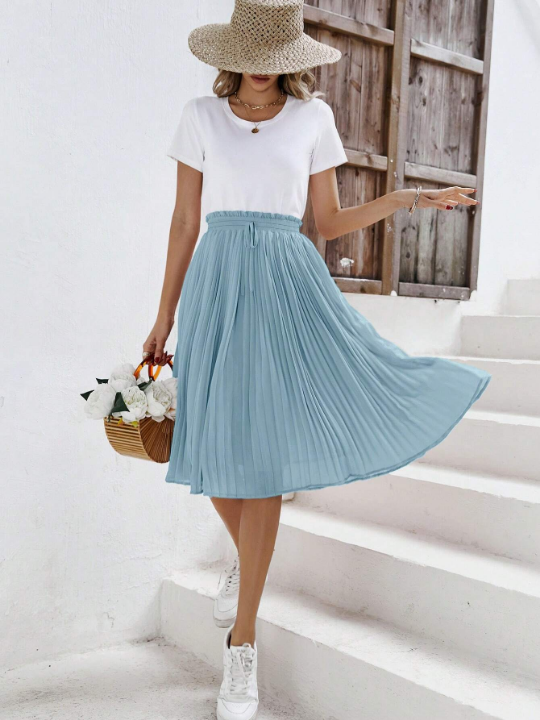 Frenchy Solid Pleated Skirt