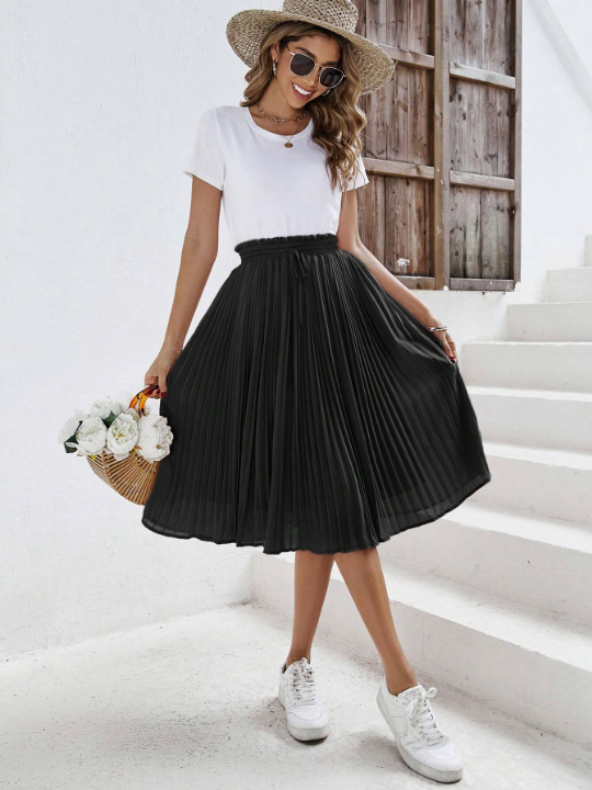 Frenchy Solid Pleated Hem Skirt