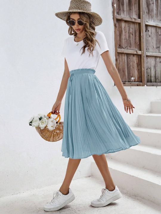 Frenchy Solid Pleated Skirt