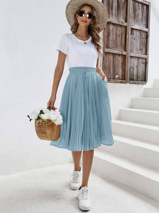 Frenchy Solid Pleated Skirt