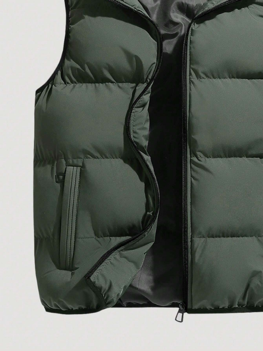 Men Zip Up Hooded Vest Winter Coat