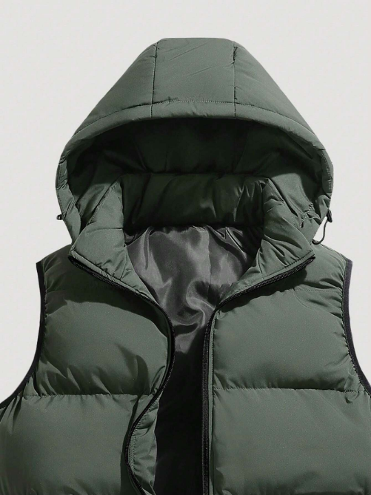 Men Zip Up Hooded Vest Winter Coat