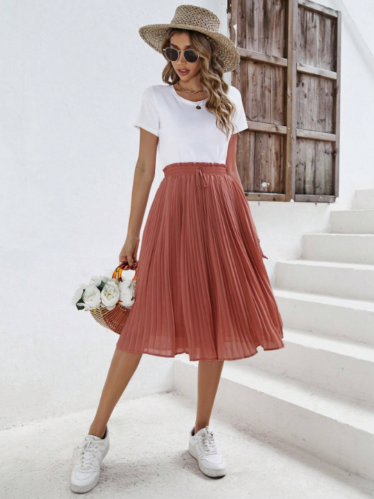 Frenchy Solid Pleated Skirt