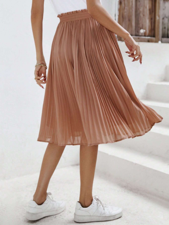 Frenchy Solid Paperbag Waist Pleated Skirt