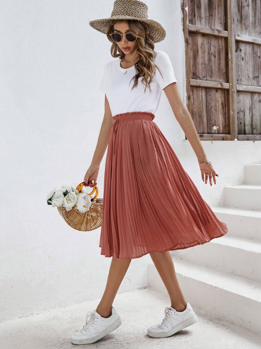 Frenchy Solid Pleated Skirt