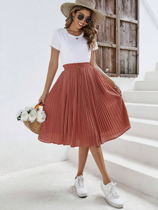 Frenchy Solid Pleated Skirt