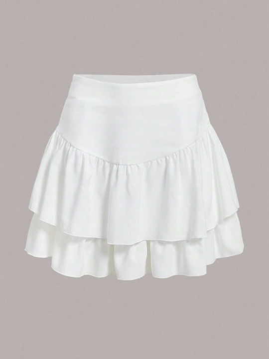 EZwear High Waist Two Layer Hem White Short Skirt