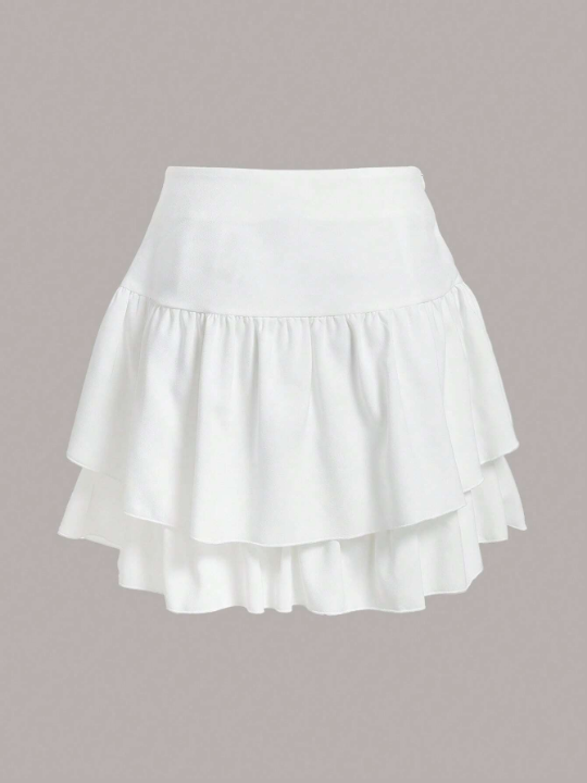 EZwear High Waist Two Layer Hem White Short Skirt