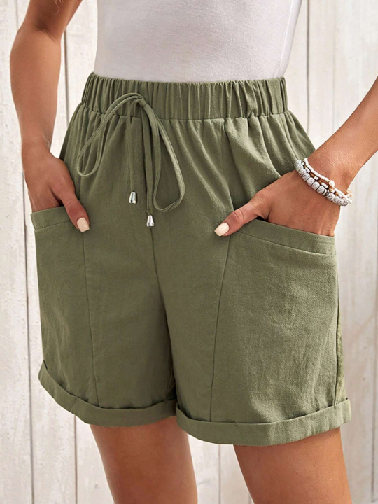 EMERY ROSE Tie Waist Roll Up Hem Shorts