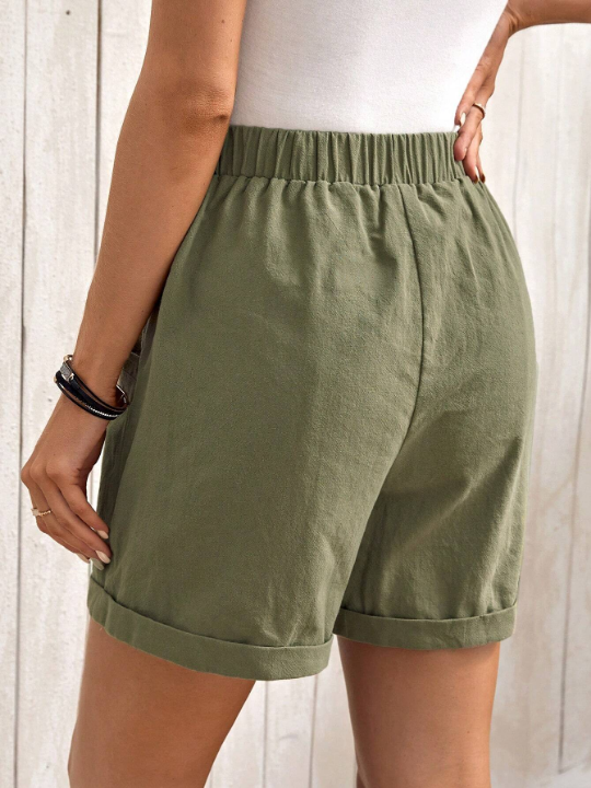 EMERY ROSE Tie Waist Roll Up Hem Shorts