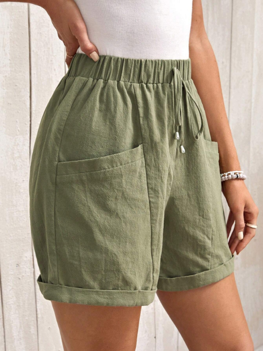 EMERY ROSE Tie Waist Roll Up Hem Shorts